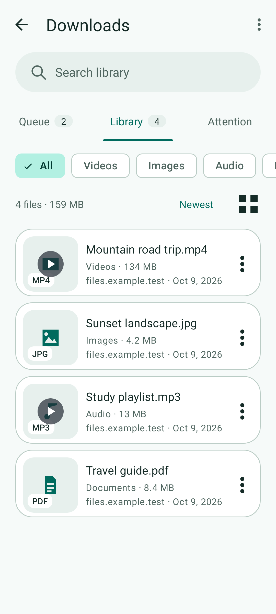 NavDown library with filters for videos, images, audio and documents.